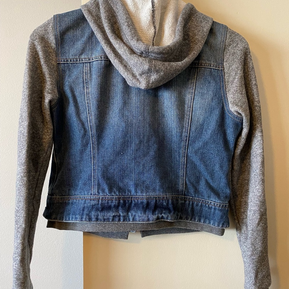 Dex Blue Denim Jacket with Gray Sleeves and Hoodie - Picture 6 of 6